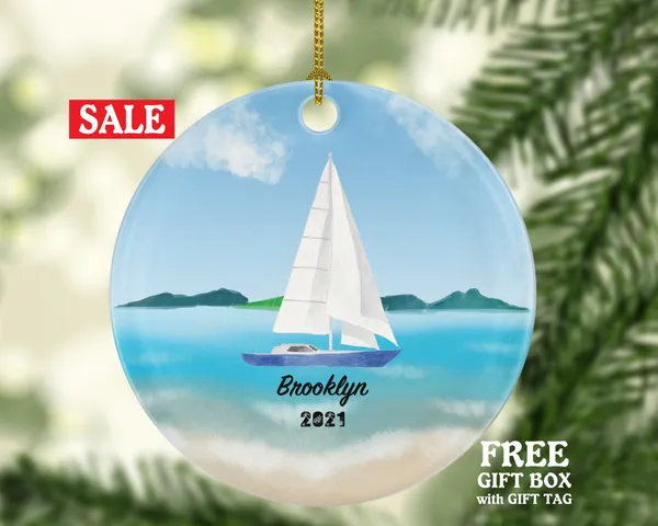 Sailboat Christmas Ornament Personalized - Sailor Custom Sailing Family Boat Gift for Captain