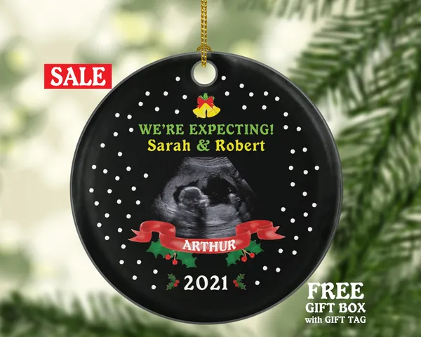 Baby's First Selfie Sonogram Photo Pregnancy Announcement Ornament We're Were Expecting Christmas New Baby Girl Boy Pregnant Parents Gift