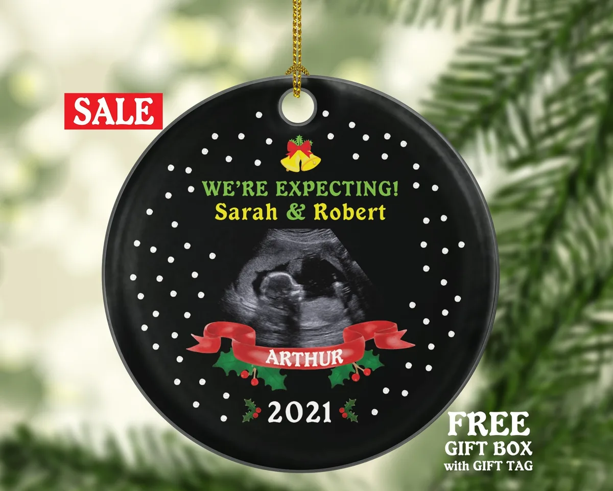 Baby's First Selfie Sonogram Photo Pregnancy Announcement Ornament We're Were Expecting Christmas New Baby Girl Boy Pregnant Parents Gift