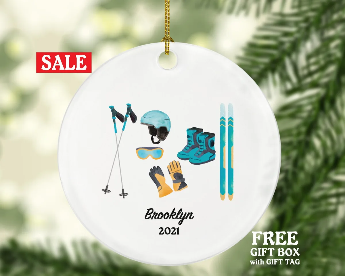 Skiing Christmas Ornaments Downhill Skier, Ski Trip Vacation, Winter Sports Ornament Personalized Gift Sports Hobby Occupation