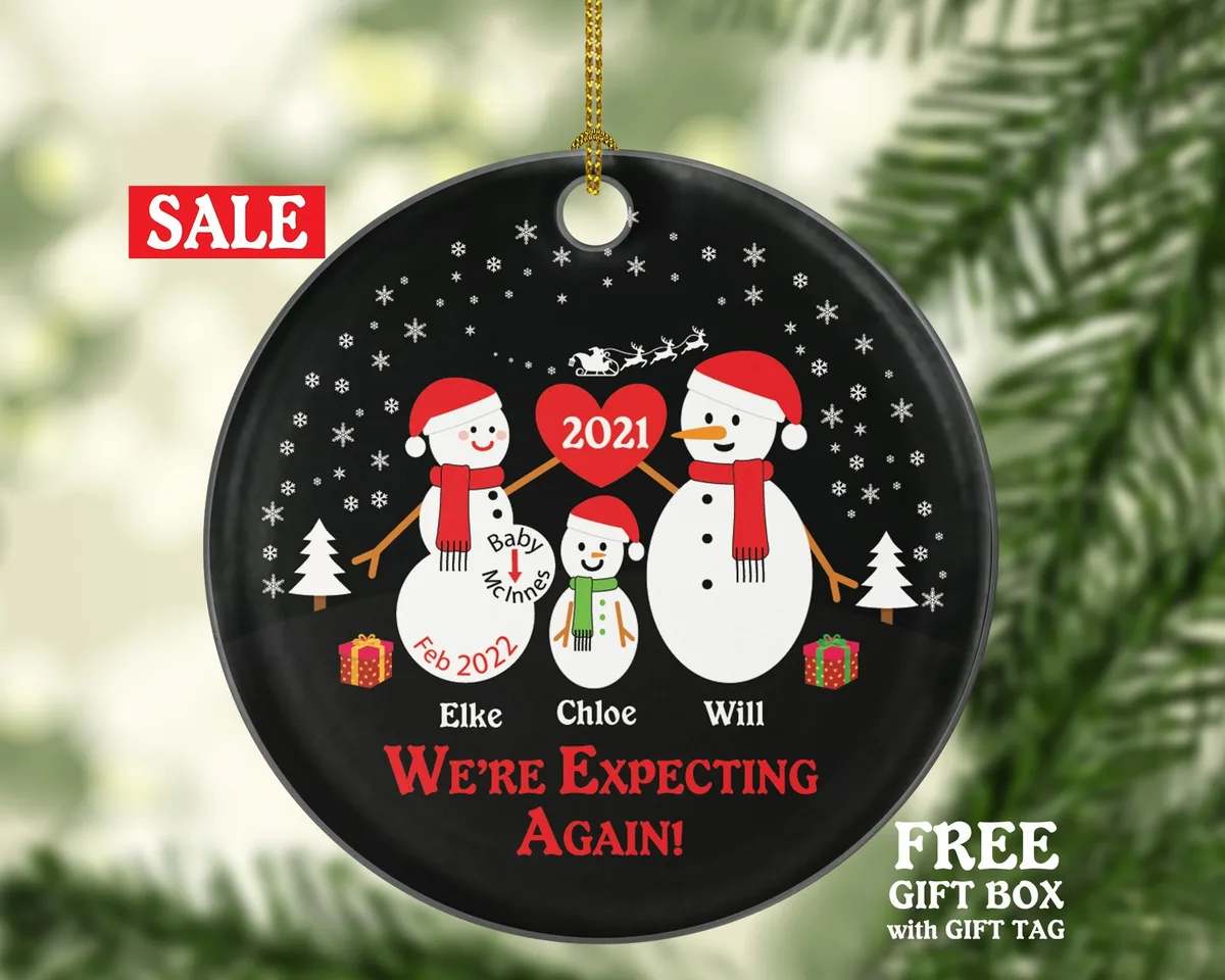 Personalized We're Expecting Again Christmas Ornament - 3 Expecting Family Ornament - New Baby Personalized Ornament - Family of Four