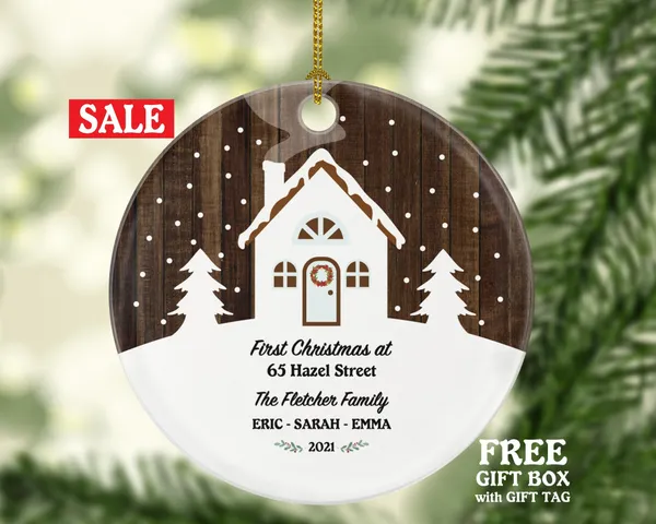 First Christmas in Our New Home Ornament - Personalized Housewarming Wedding House Homeowner Property Casa Villa Mansion Buyer Owner Broker