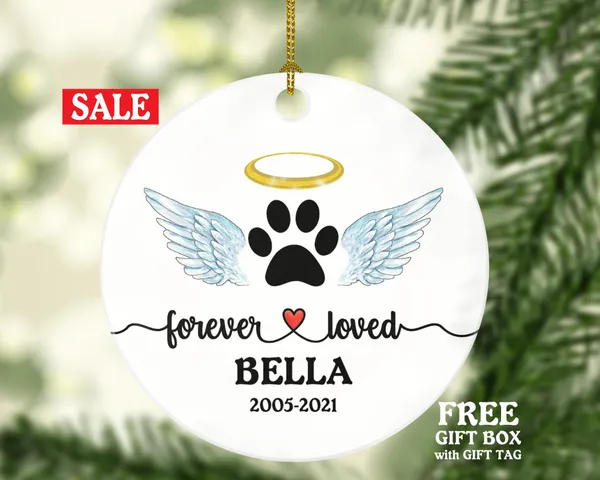 Forever Loved Dog Memorial Ornament - Personalized with Name and Date Pet Memorial Gift for Pet Owner Paw Print Pet Ornament for Pet Lover