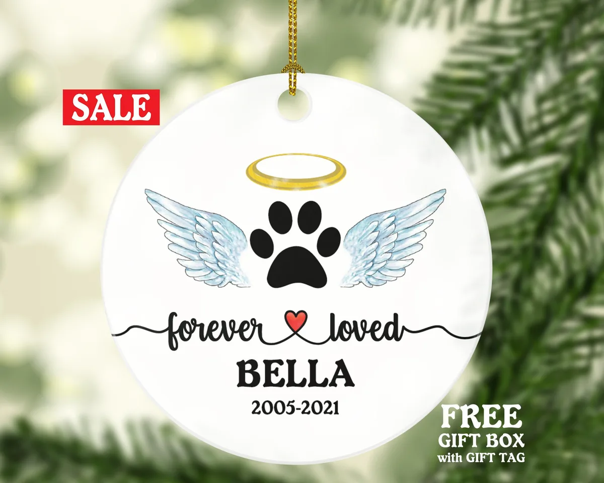 Forever Loved Dog Memorial Ornament - Personalized with Name and Date Pet Memorial Gift for Pet Owner Paw Print Pet Ornament for Pet Lover