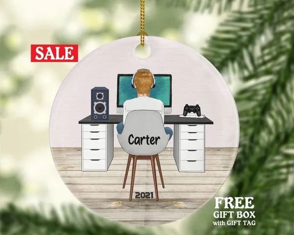 Personalized Playing Video Game Player Gamer Game Christmas Ornament for Tree Gamer Male Boy Controller Addict Hobby