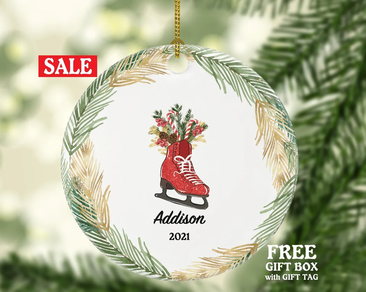 Ice Skates Figure Personalized Christmas Ornament, Ice Figure Skates, Custom Ice Skating Ornament, Personalized Christmas Tree Ornament