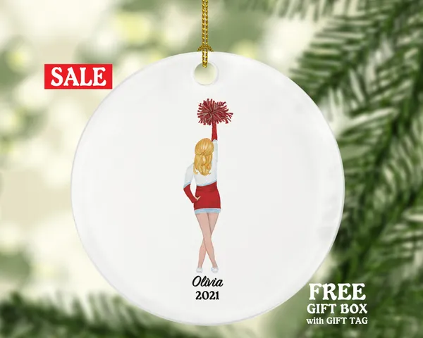 Cheerleader Christmas Ornament - Cheer, Team Sport, PomPom Personalized Gift for Dancer Do Perform