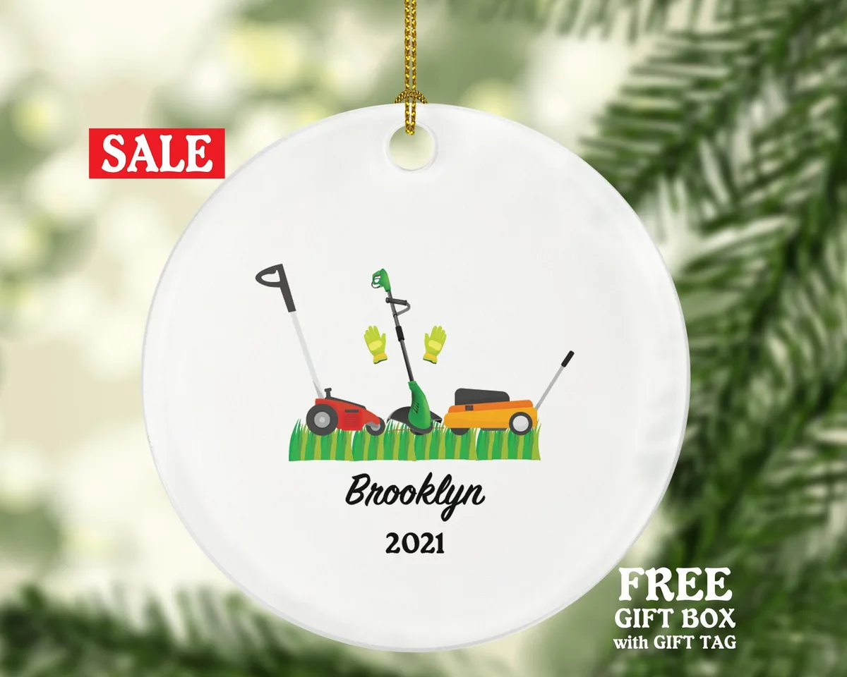Lawn Mower Christmas Ornament Personalized, Mowing Grass, Lawn Care Worker, Landscapers, Cutting The Grass, Push Mower Gift For Lawn