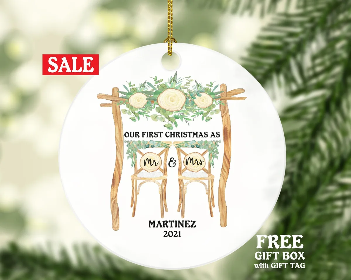First Christmas as Mr & Mrs Couple Chairs Personalized Ornament - Custom Newlywed Mr. and Mrs. Wedding Just Married Marriage Gift