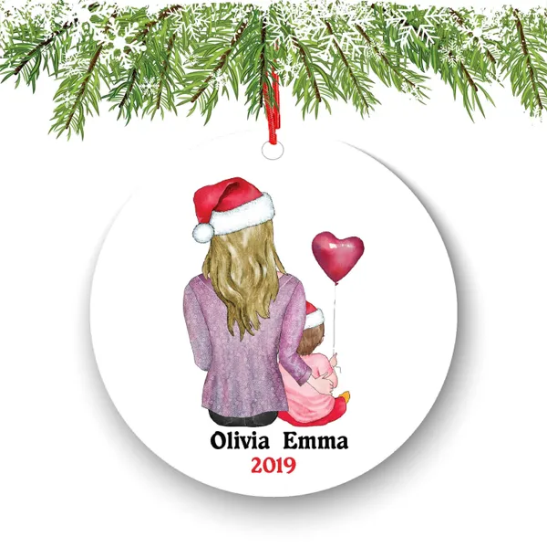 Single Mom Christmas Ornament, Personalized Baby & Kid Portrait (3-inch Ceramic)