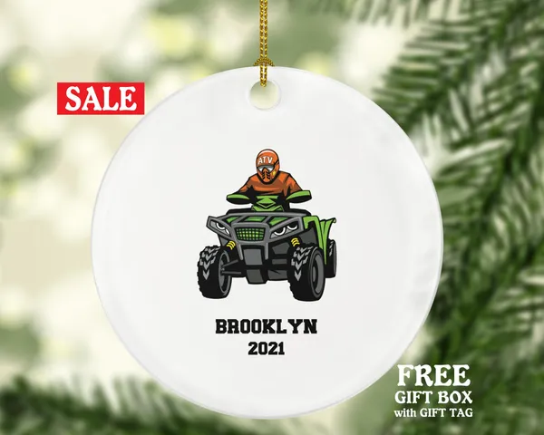 ATV Four Wheeler Christmas Ornament Personalized, Quad Bike Rider, 4 Wheeler UTV Gift