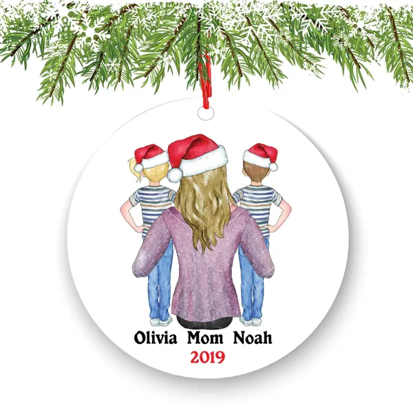 Personalized Mom and Twins Ornament - Custom Boy Girl Portrait