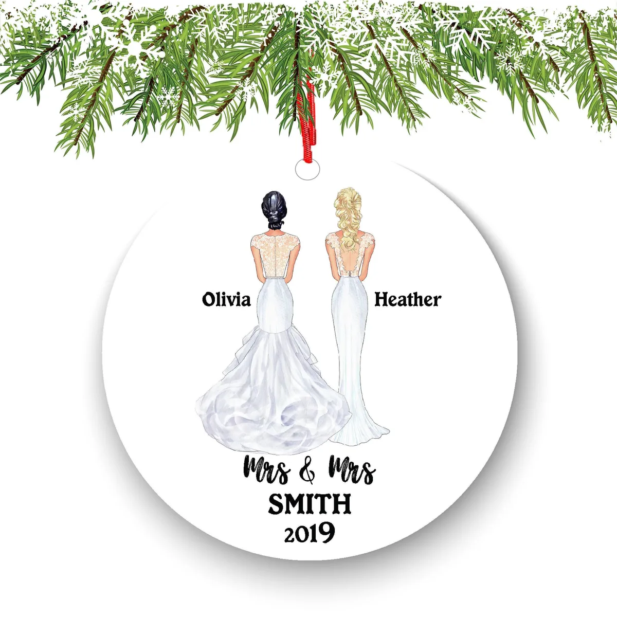 LGBTQ Ceramic Ornament, Gay Lesbian Couple Portrait (3-Inch, Personalized)