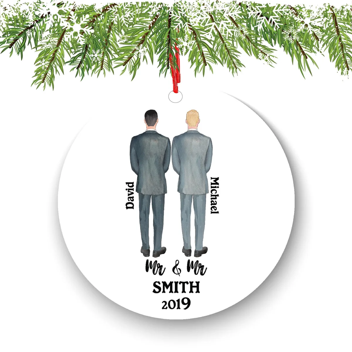 Mr and Mr Christmas Ornament - LGBTQ Wedding Keepsake with Custom Details