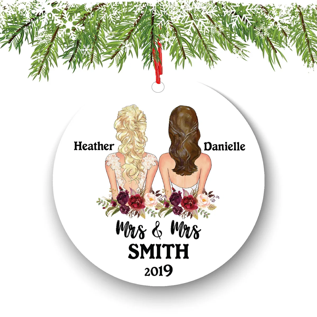 Lesbian Couple Ornament: Personalized Wedding - First Xmas Married