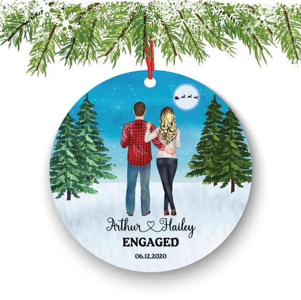 Personalized Engagement Ornament - Custom Date, Ceramic Holiday Keepsake