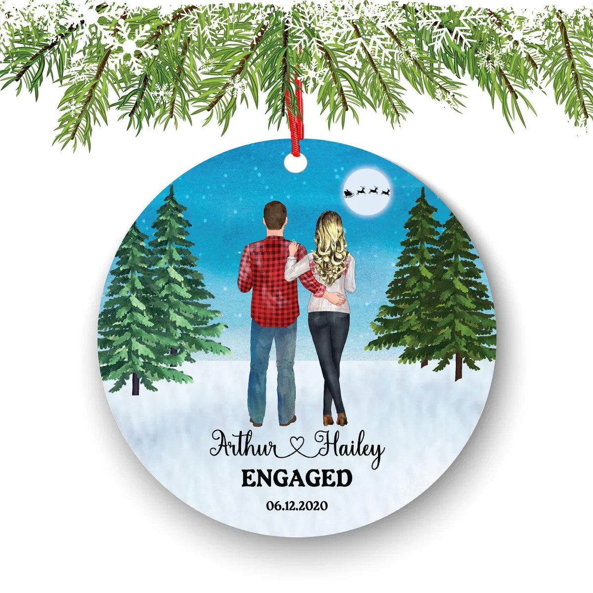 Personalized Engagement Ornament - Custom Date, Ceramic Holiday Keepsake