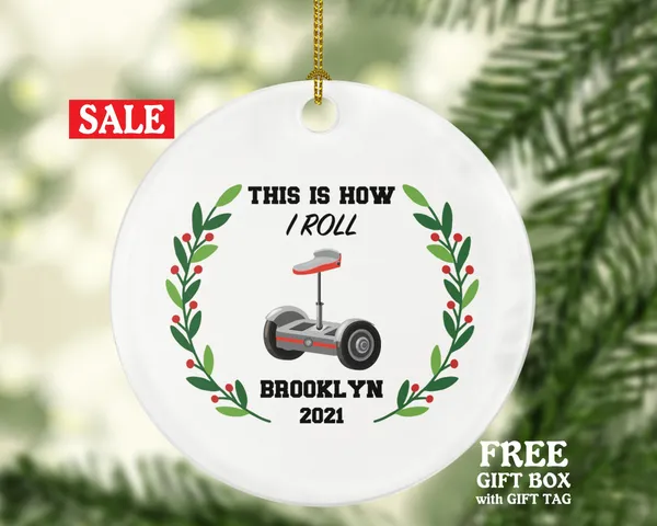 Electric Scooter Christmas Ornament Personalized - Riding Scooter Gift Motorized Kids Balance Board Wheel Scooter, Hoverboard Segway