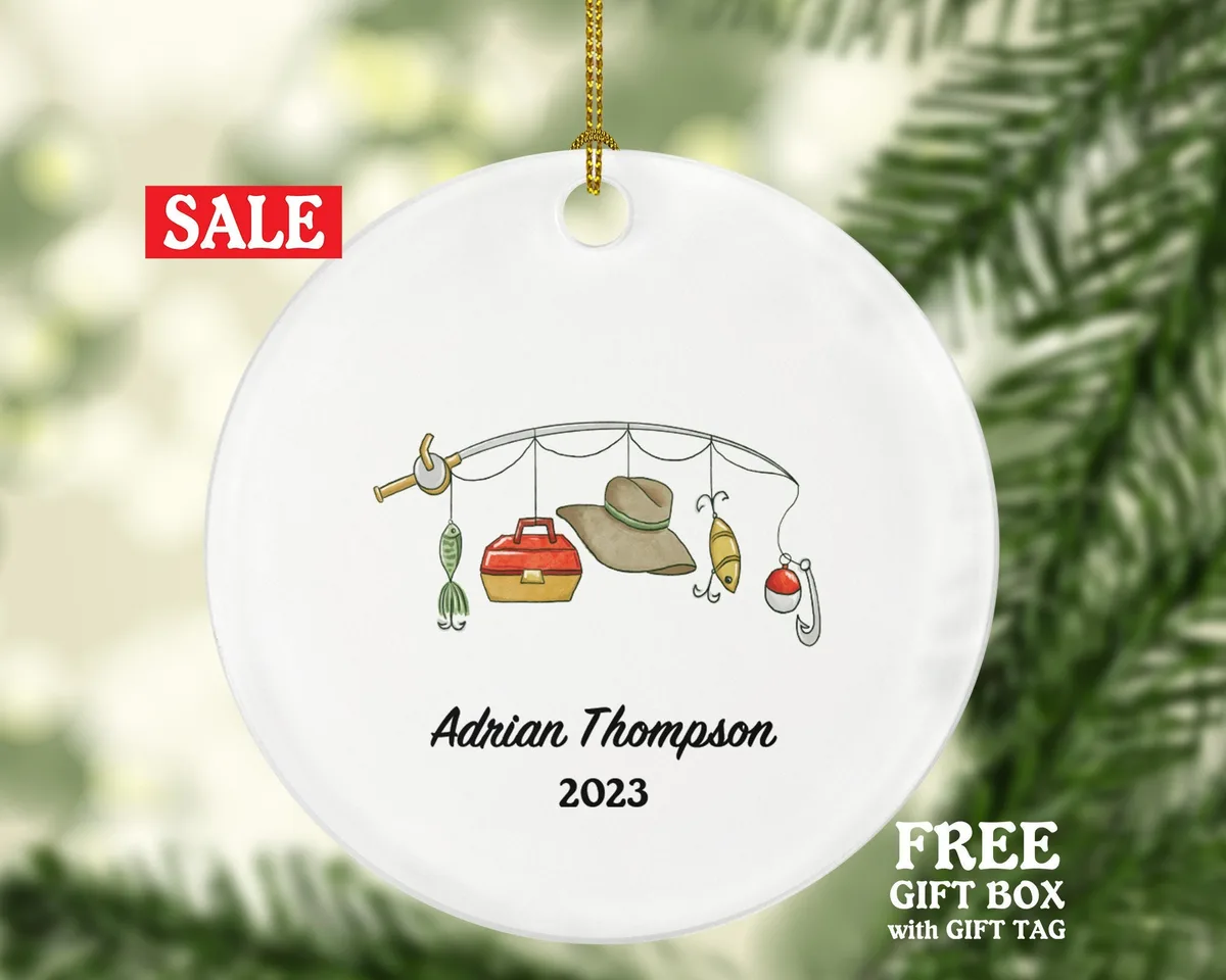 Fisher Rod Christmas Ornament Personalized - Fishing Rod with Stuffs Fisherman Gift with Name Custom