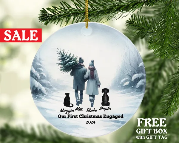 Engaged Couple Winter Pet Dog Cat Owner Personalized Christmas Ornament First Engagement Announcement Custom Lover Gift Fur Holiday Rescue