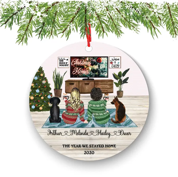 Lesbian Couple Ornament - Custom Holiday Family with Pets