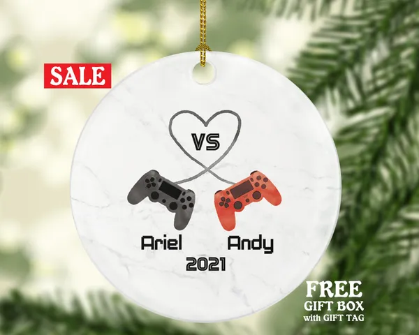 Video Game Playing Gamers Christmas Ornament Personalized for a Couple / Friends / Father and Son -  Controller Addict