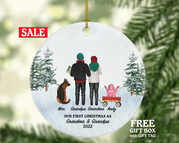 Grandma Grandpa Baby and Pet Dog Cat First Christmas Personalized Ornament Custom Grandparents Fur New Gift Lover Owner Holiday Rescue Breed