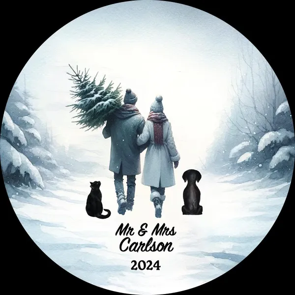 Married Mr & Mrs Couple with Dog Cat Pet Owner Christmas Ornament Personalized Newlywed First Christmas as Mr. and Mrs. Wedding Custom Gift