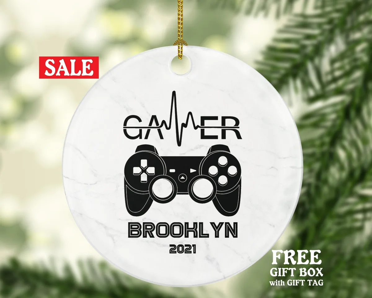 Video Game Player Heart Beat Gamer Christmas Ornament Personalized - Playing Game Controller Addict