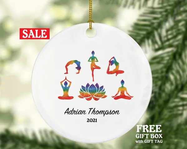 Yoga Christmas Ornament - Yoga Pose Personalized Meditation Happy Asanas, Stretching, Meditation Namaste Gift for Female Girl