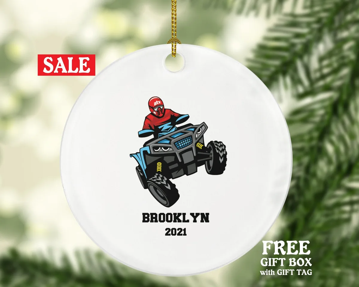 ATV Four Wheeler Christmas Ornament Personalized, Quad Bike Rider, 4 Wheeler UTV Gift