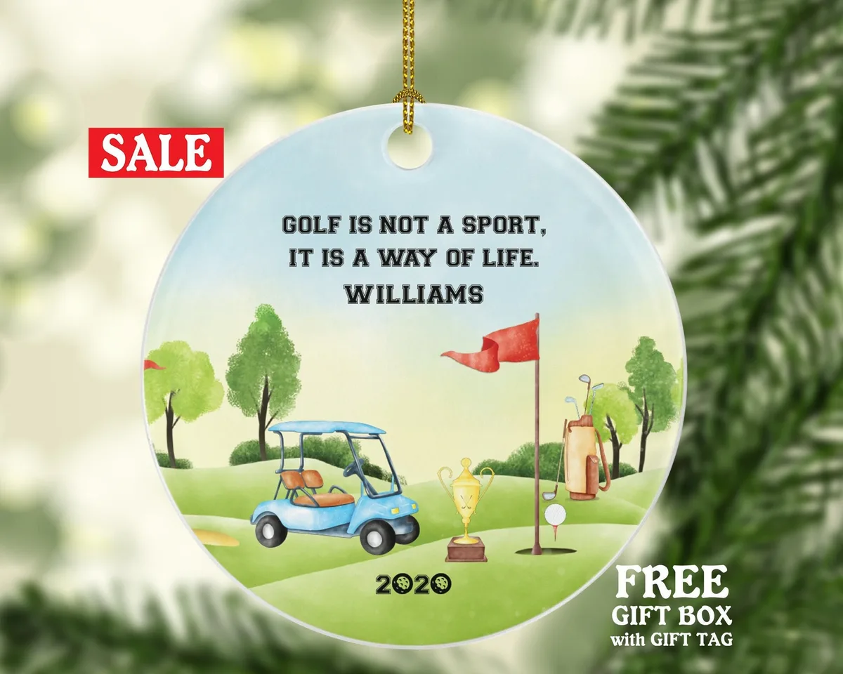 Golf Player Gamer Ball Golfer Golfing Custom Ornament - Cup Cart Personalized Boys Senior Christmas Sports Gift Name Date