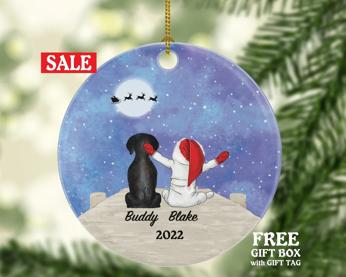 Baby and Pet Christmas Ornament, First Christmas Together, Baby Boy Gift, Dog Lover Gift, Cute Gift, Personalized Ornament