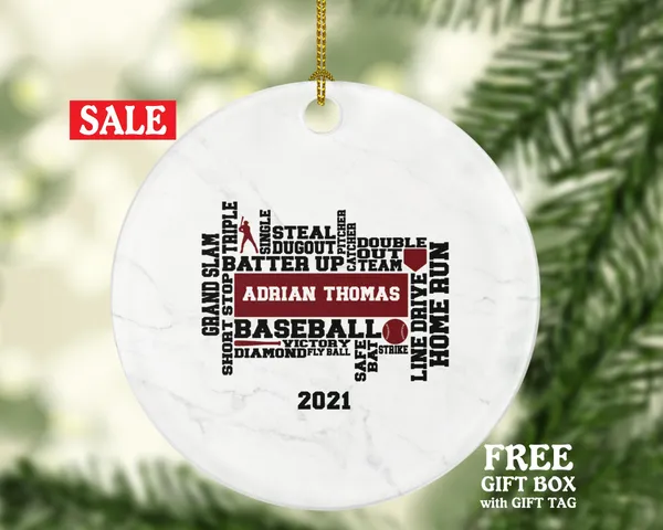 Personalized Baseball Christmas Ornament - Player Gamer Sports Decorations Hobby Occupation Custom Gift Play Game
