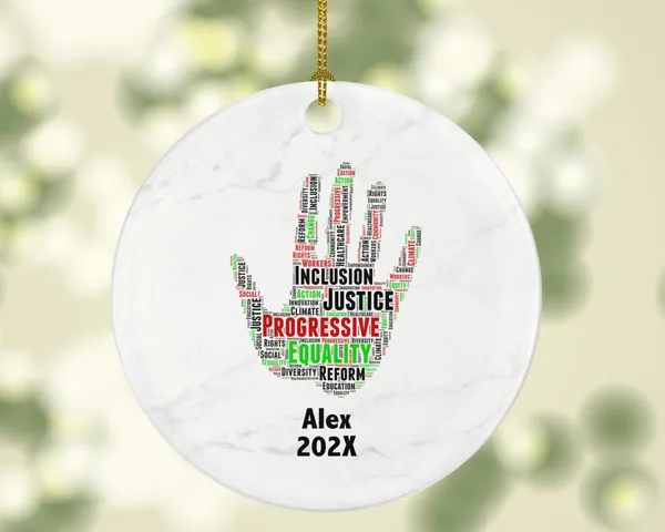 Progressive Equality Ornament – Justice, Inclusion & Diversity Word Art Gift – Personalized Hand Symbol Christmas Tree Decoration