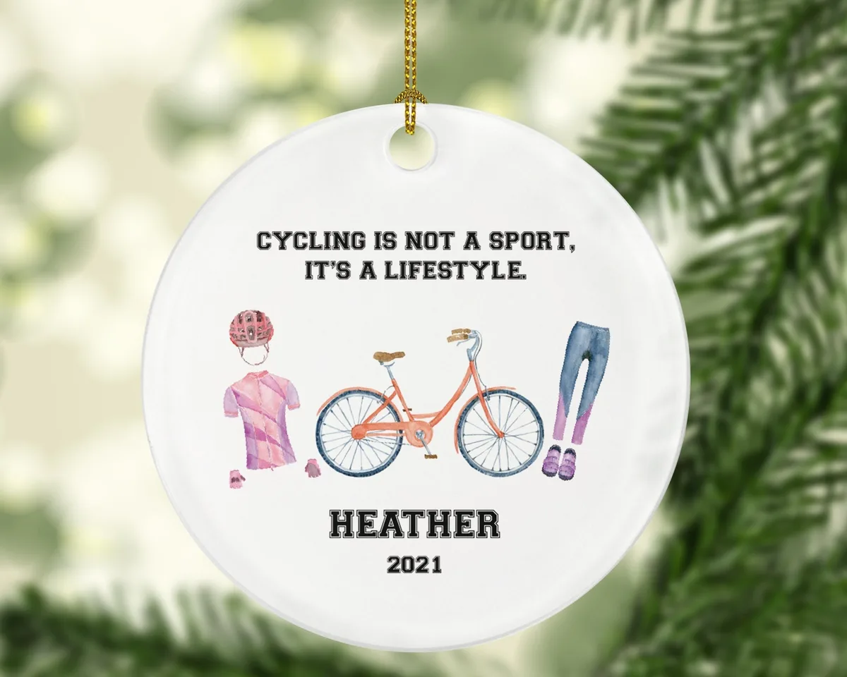 Riding Bicycle Personalized Christmas Ornament - Cyclist Riding Bike Girl Boy Female Male Cycling Gift