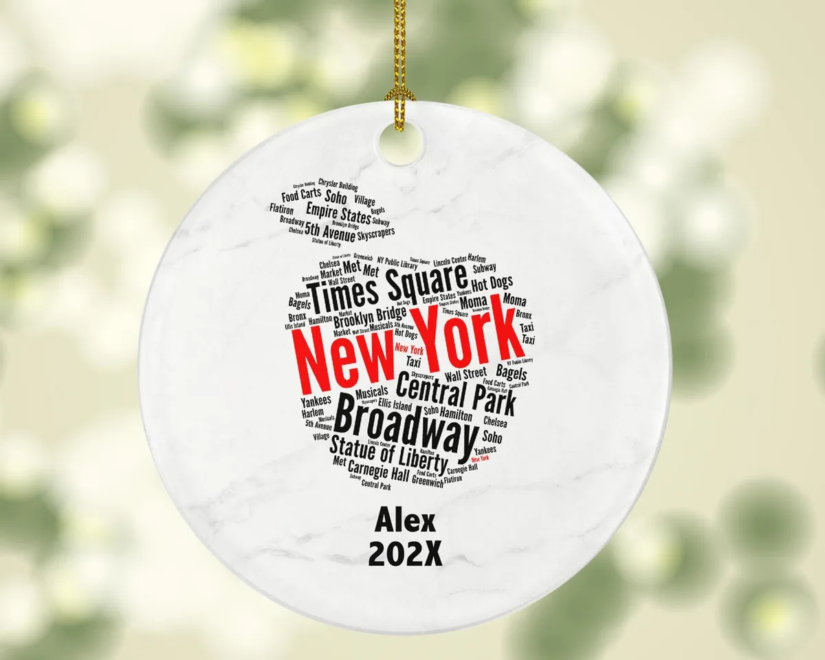 Personalized New York City Christmas Ornament – Custom Travel Keepsake – NYC Souvenir Gift – Times Square Broadway Holiday Ornament