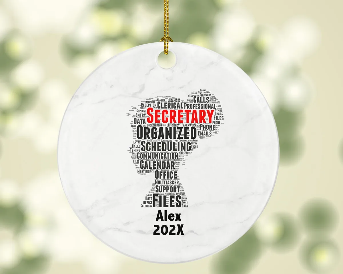 Secretary Ornament, Office Desk Job Gift, Administrative Assistant Word Art Ornament, Personalized Porcelain Keepsake
