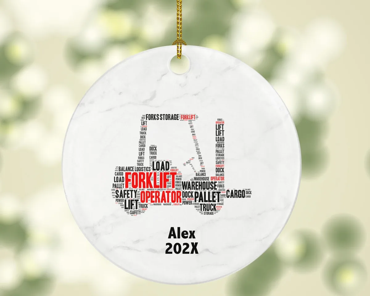 Personalized Forklift Operator Christmas Ornament – Custom Warehouse Gift – Logistics and Cargo Ornament – Heavy Equipment Keepsake