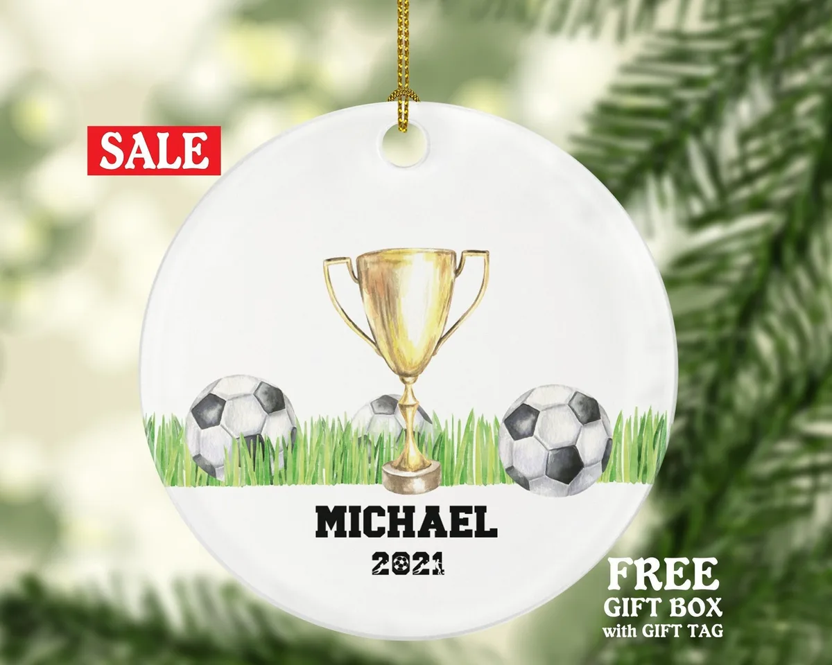 Soccer Playing Christmas Ornament - Goal Keeper Saver Coach Team Player Personalized Gift Gamer Sports Match Senior Custom Ball Cup Champion