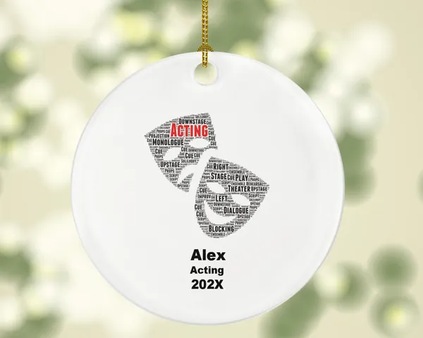 Personalized Acting Ornament – Theater Student Gift – Drama Masks Word Art – Custom Drama Ornament with Name & Year