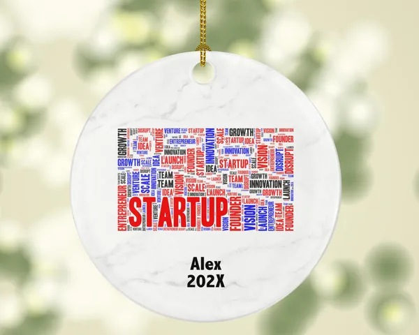 Startup Ornament, Entrepreneur Gift, Founder Word Art Ornament, Personalized Porcelain Keepsake for Business Owners