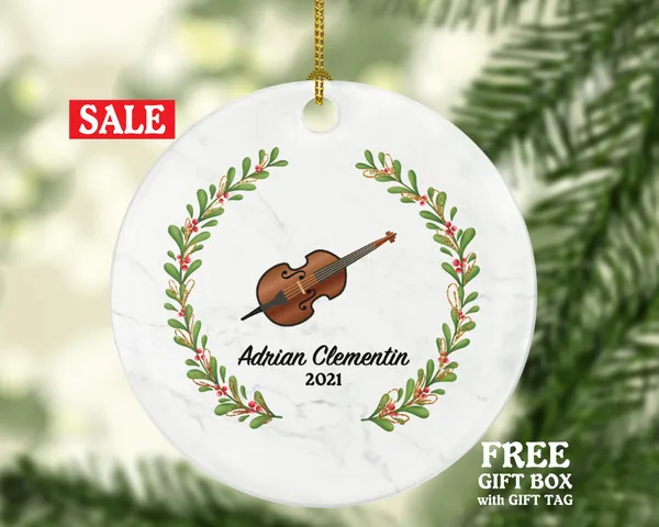 Cello Christmas Ornament Personalized - Musical Instrument Cellist Playing Cello, Gift for Cellist