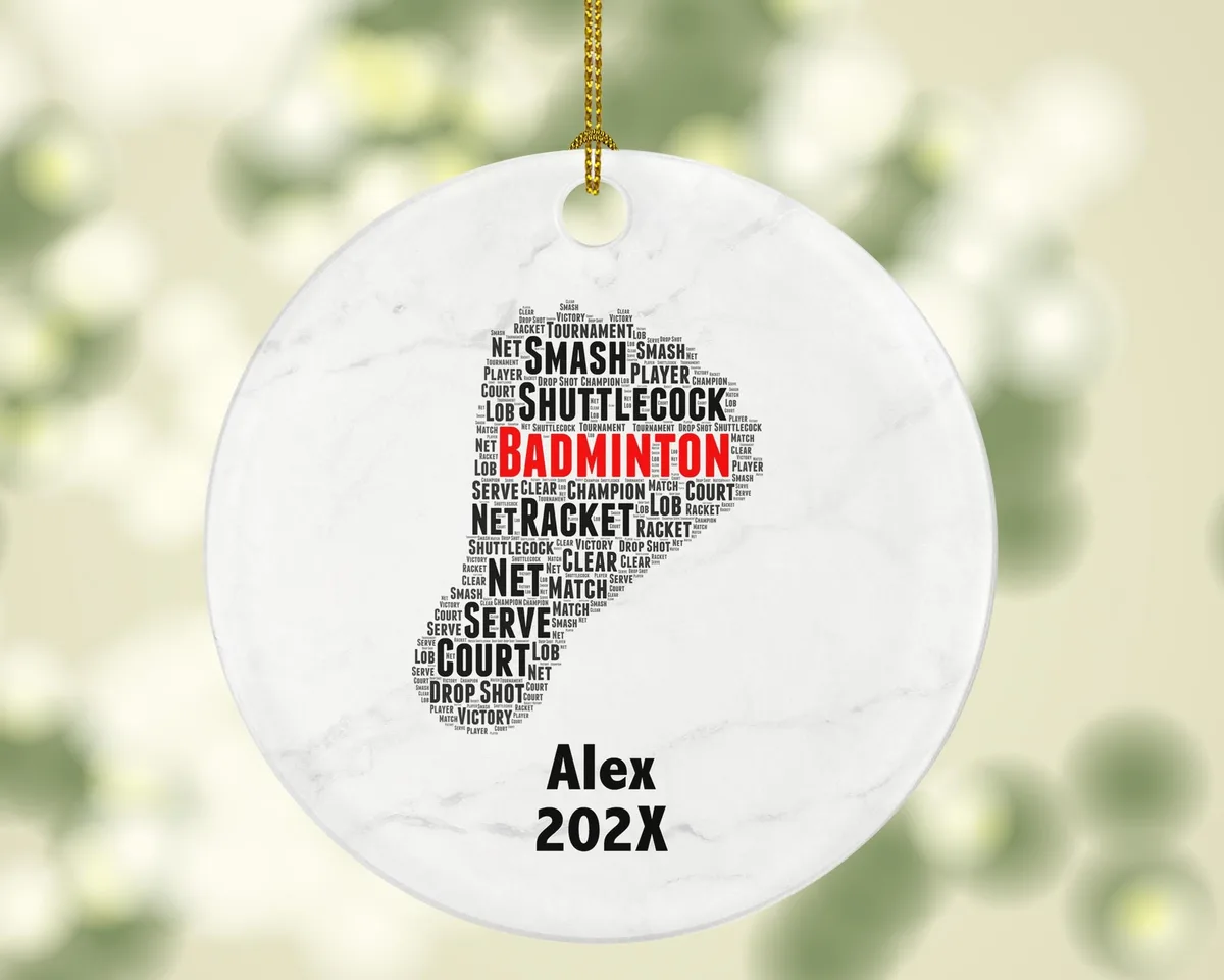 Personalized Badminton Christmas Ornament – Custom Sports Gift – Racket and Shuttlecock Ornament – Player Holiday Keepsake