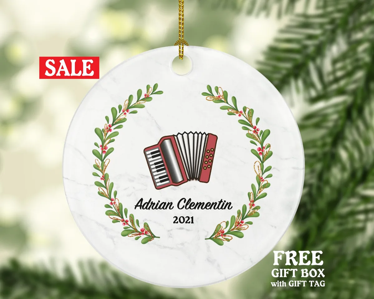 Accordion Instrument Christmas Ornament Personalized - Musical Instrument Player Music Lover Custom Holiday Gift for Musician