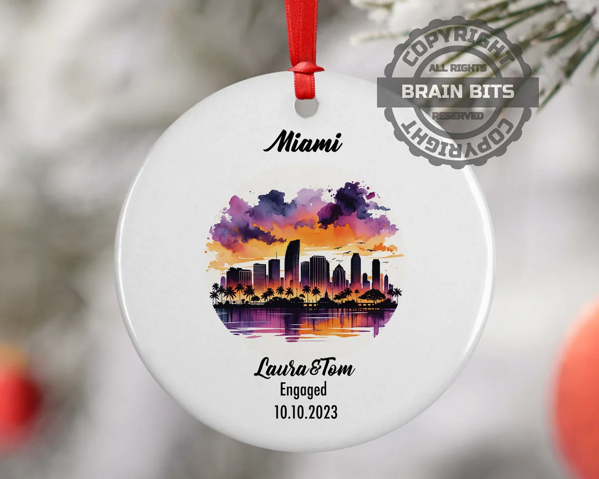 Miami Ornament, Engagement, Married, Travel, Gift for Engaged Couple, Engagement Gift, Trip, Vacation Souvenir