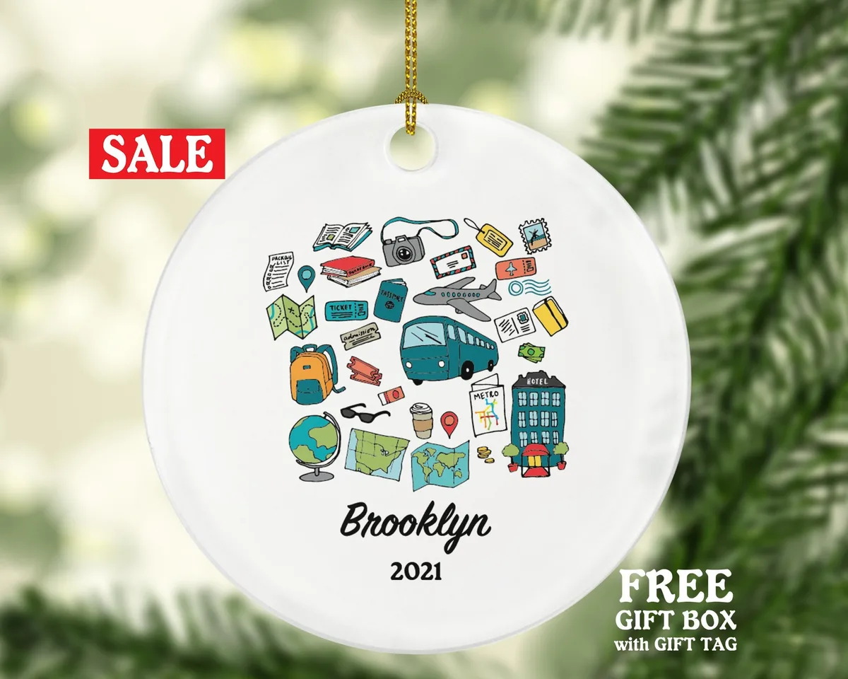 Traveler Christmas Ornament Personalized - Vacation Travel Lover Gift For Traveler - Custom Name Year