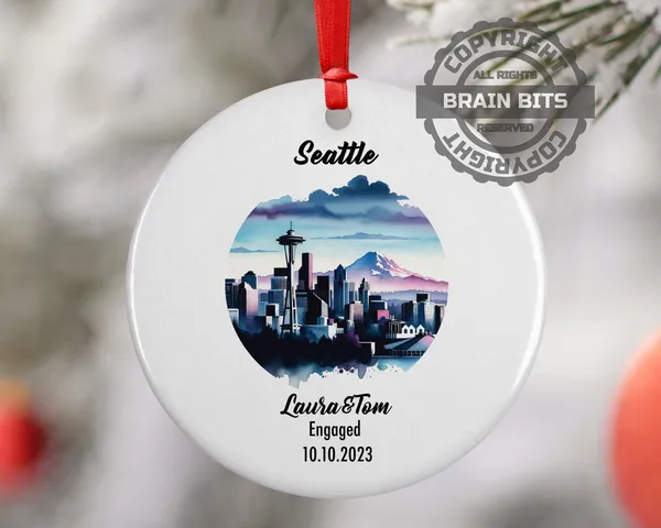 Seattle Ornament, Engagement, Married, Travel, Gift for Engaged Couple, Engagement Gift, Trip, Vacation Souvenir