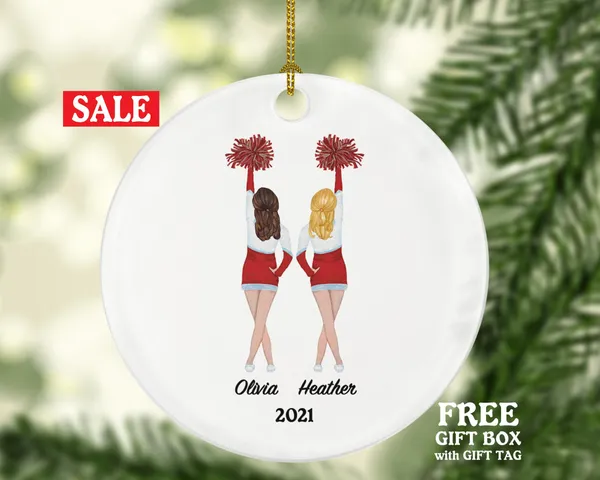 Cheerleader Female Girl Friends Personalized Ornament - BFF Besties Sisters Christmas Gift for Dancer Dance Portrait Do Perform Cheer