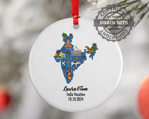 India Cultural Map Ornament, Engagement, Married, Travel, Gift for Engaged Couple, Engagement Gift, Trip, Vacation Souvenir